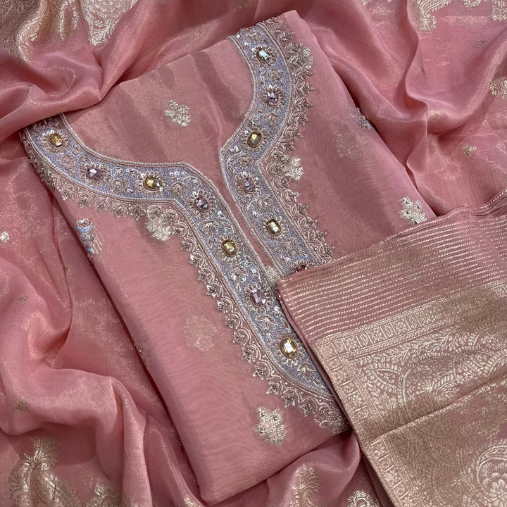 Elegant Shimmer Tissue Unstitched Suit Set-SF037A-A