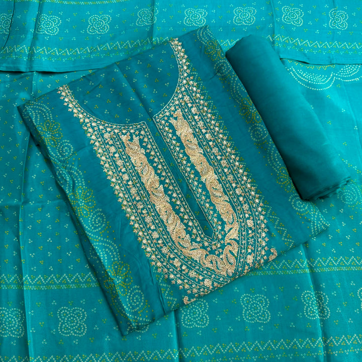 Elegant Bandhani Modal Silk Unstitched Suit Set|Traditional Ethnic Dress Material-NY3104-2