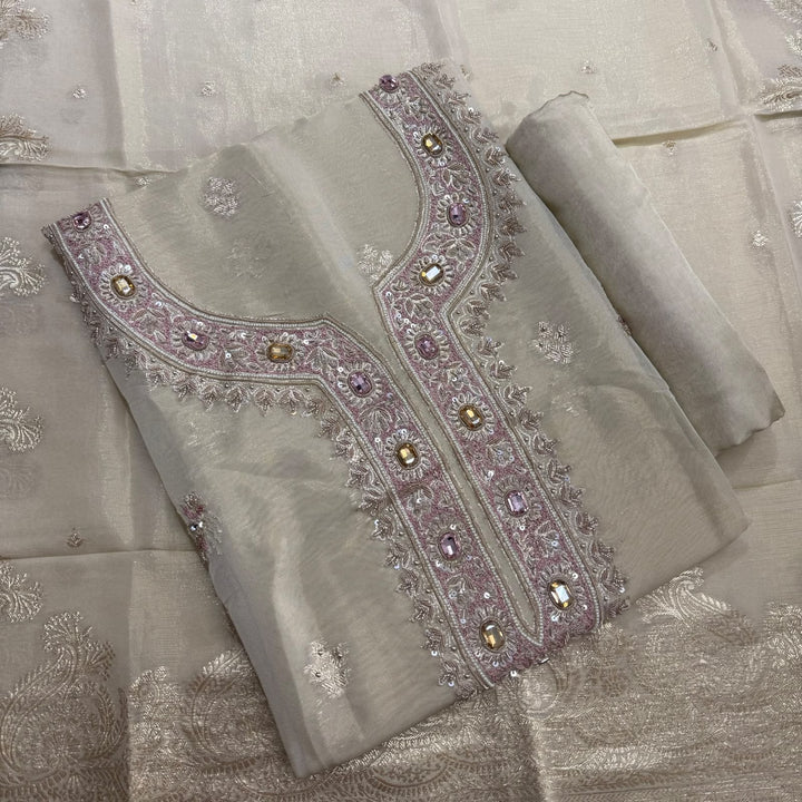 Elegant Shimmer Tissue Unstitched Suit Set-SF037A-A1