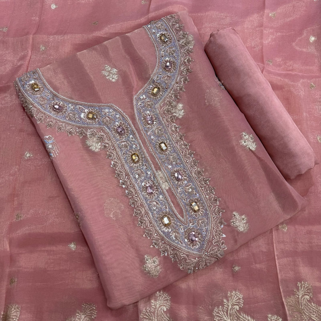 Elegant Shimmer Tissue Unstitched Suit Set-SF037A-A