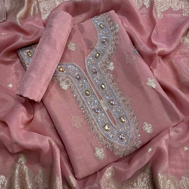 Elegant Shimmer Tissue Unstitched Suit Set-SF037A-A