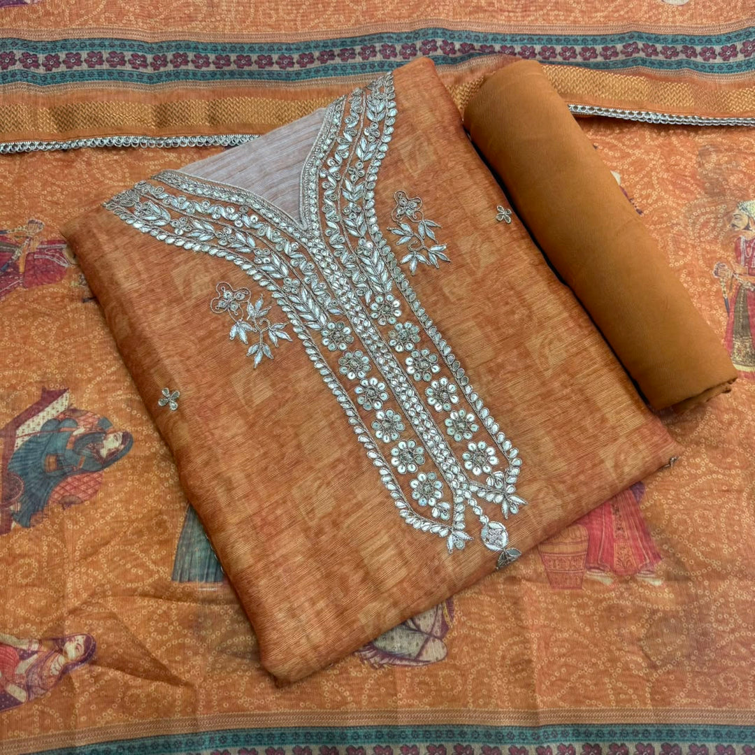 Luxury Tigi Silk Unstitched Suit Set with Gota Patti & Sequin Work-NY9423-A