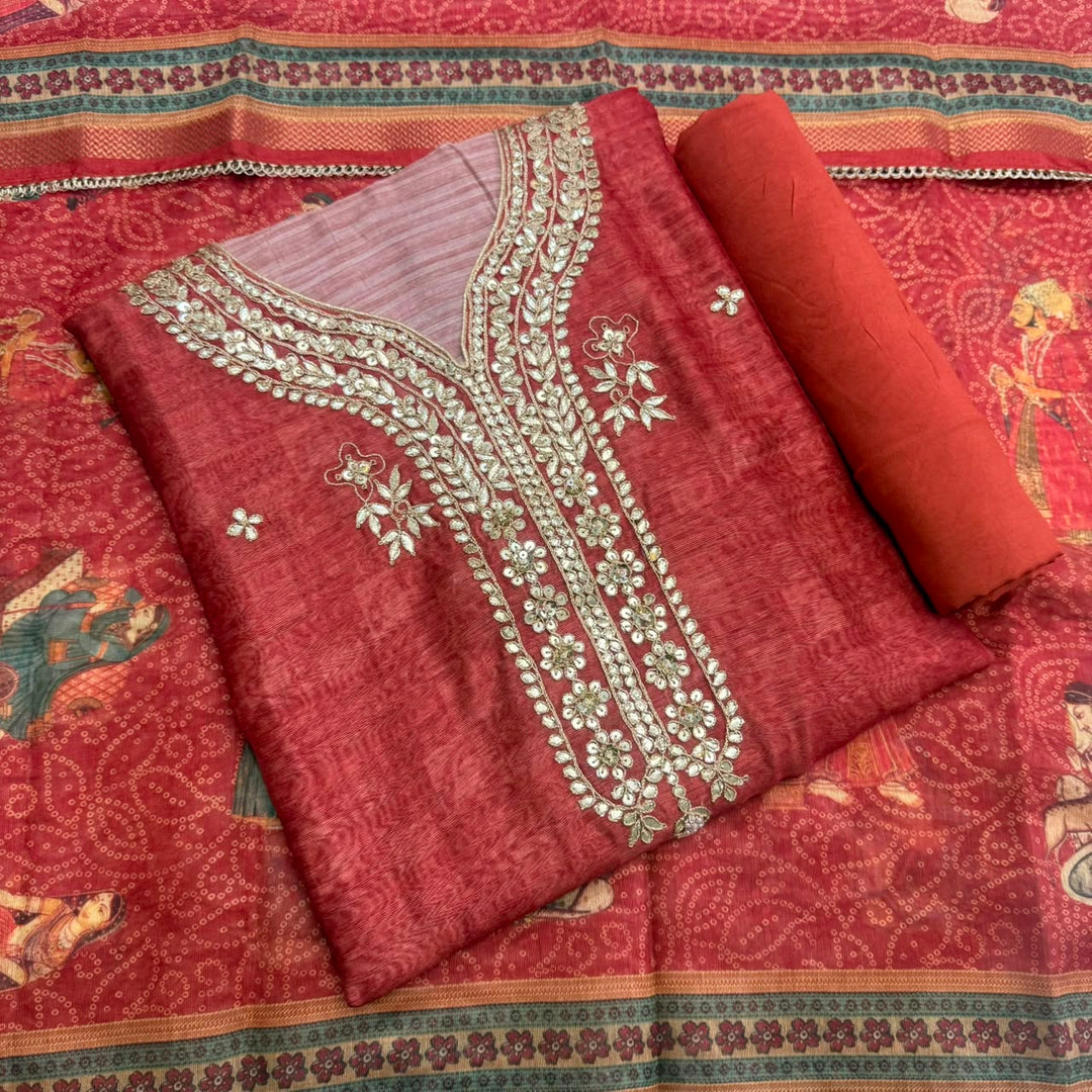 Luxury Tigi Silk Unstitched Suit Set with Gota Patti & Sequin Work-NY9423-A1