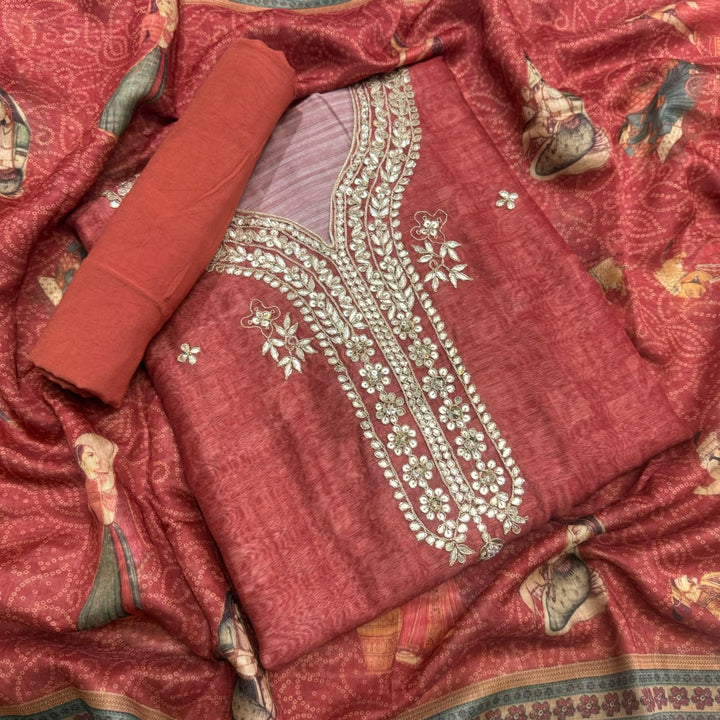 Luxury Tigi Silk Unstitched Suit Set with Gota Patti & Sequin Work-NY9423-A1
