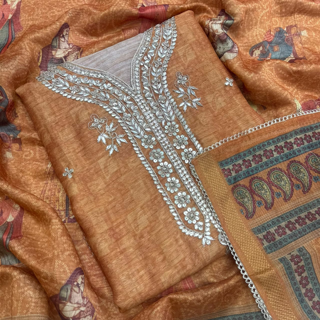 Luxury Tigi Silk Unstitched Suit Set with Gota Patti & Sequin Work-NY9423-A