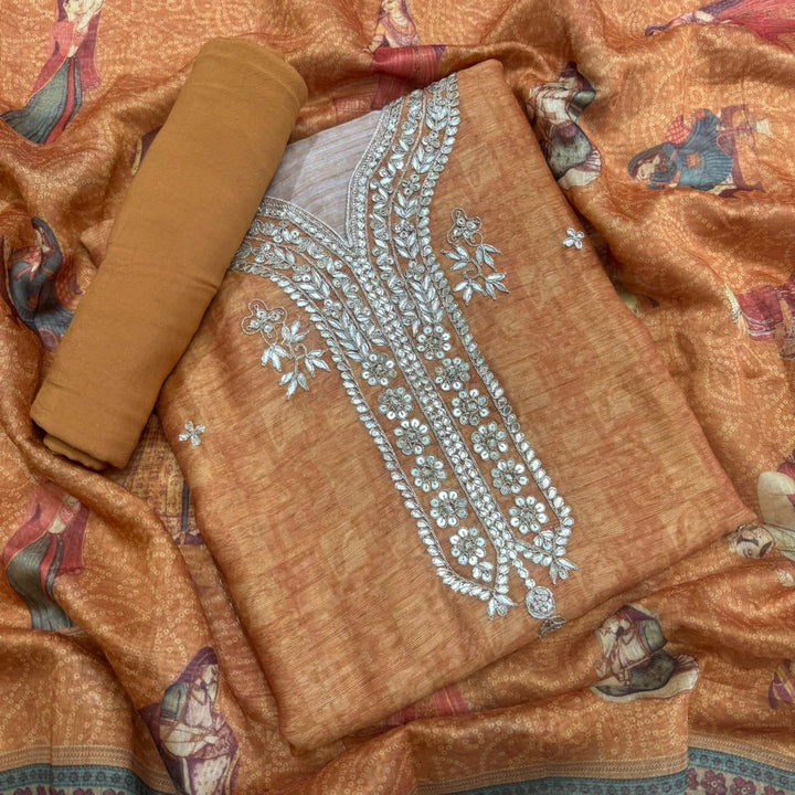 Luxury Tigi Silk Unstitched Suit Set with Gota Patti & Sequin Work-NY9423-A