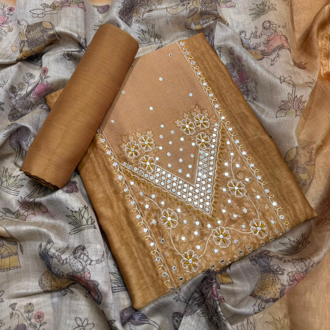Premium Chanderi Unstitched Suit Set-NY6254-A3