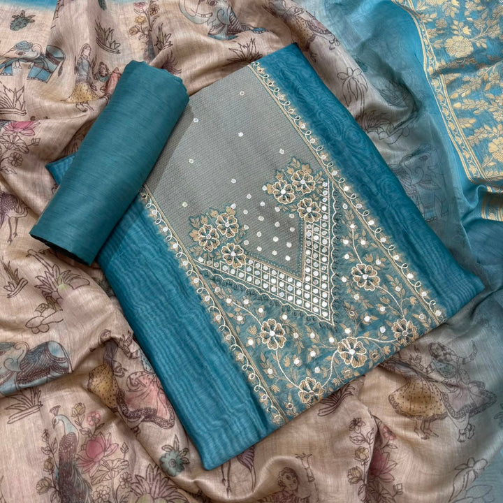 Premium Chanderi Unstitched Suit Set-NY6254-A1