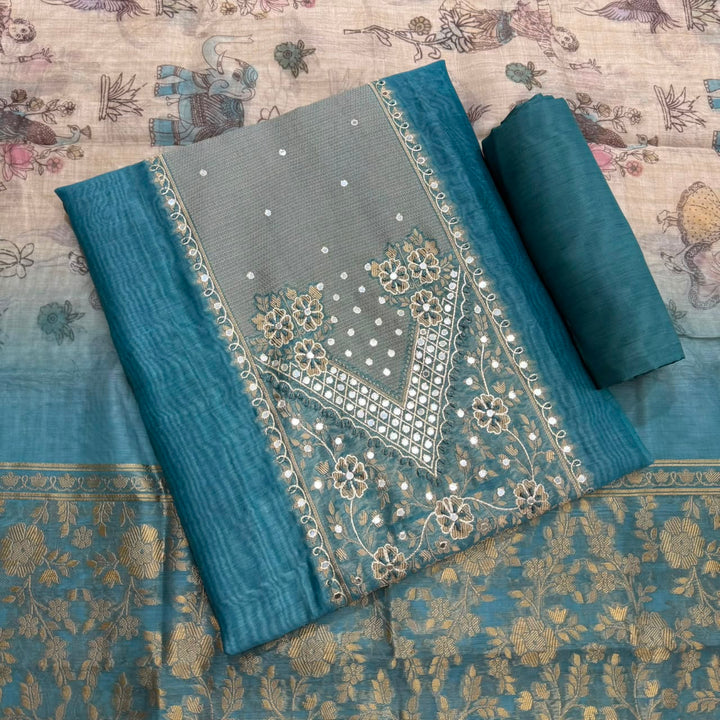 Premium Chanderi Unstitched Suit Set-NY6254-A1