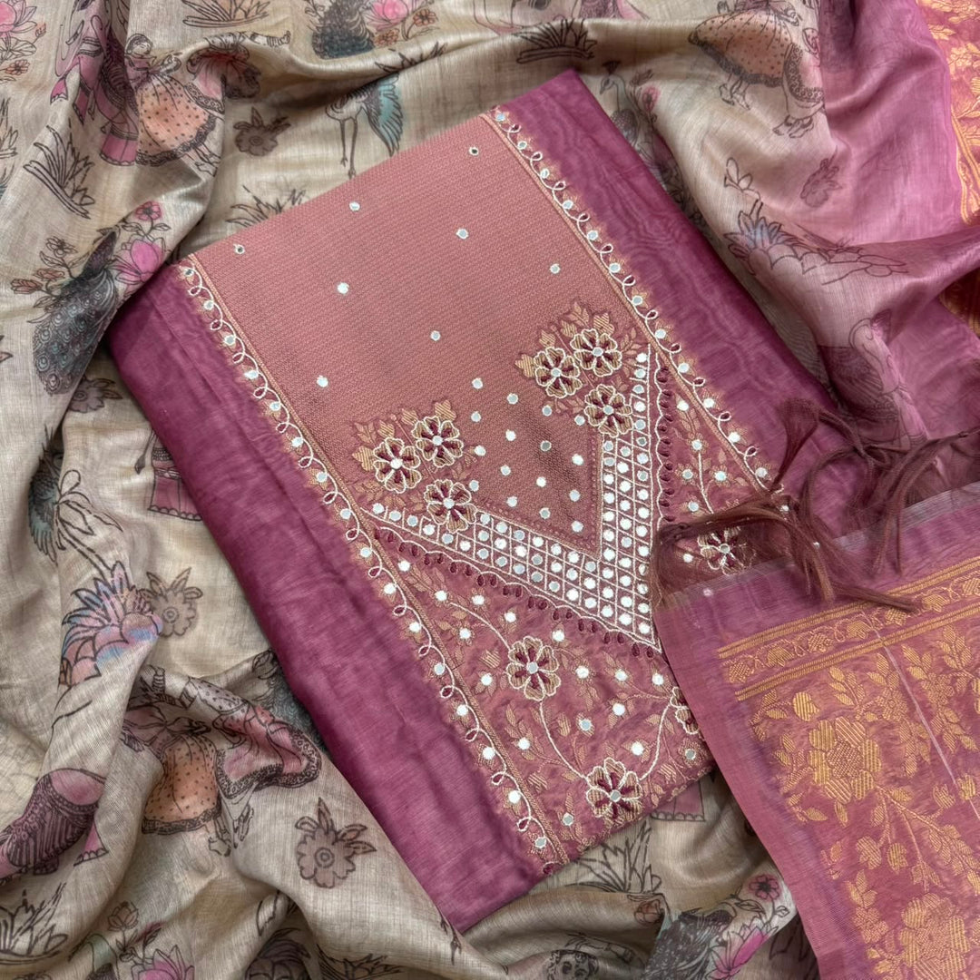 Premium Chanderi Unstitched Suit Set-NY6254-A