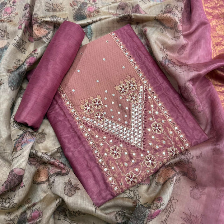 Premium Chanderi Unstitched Suit Set-NY6254-A