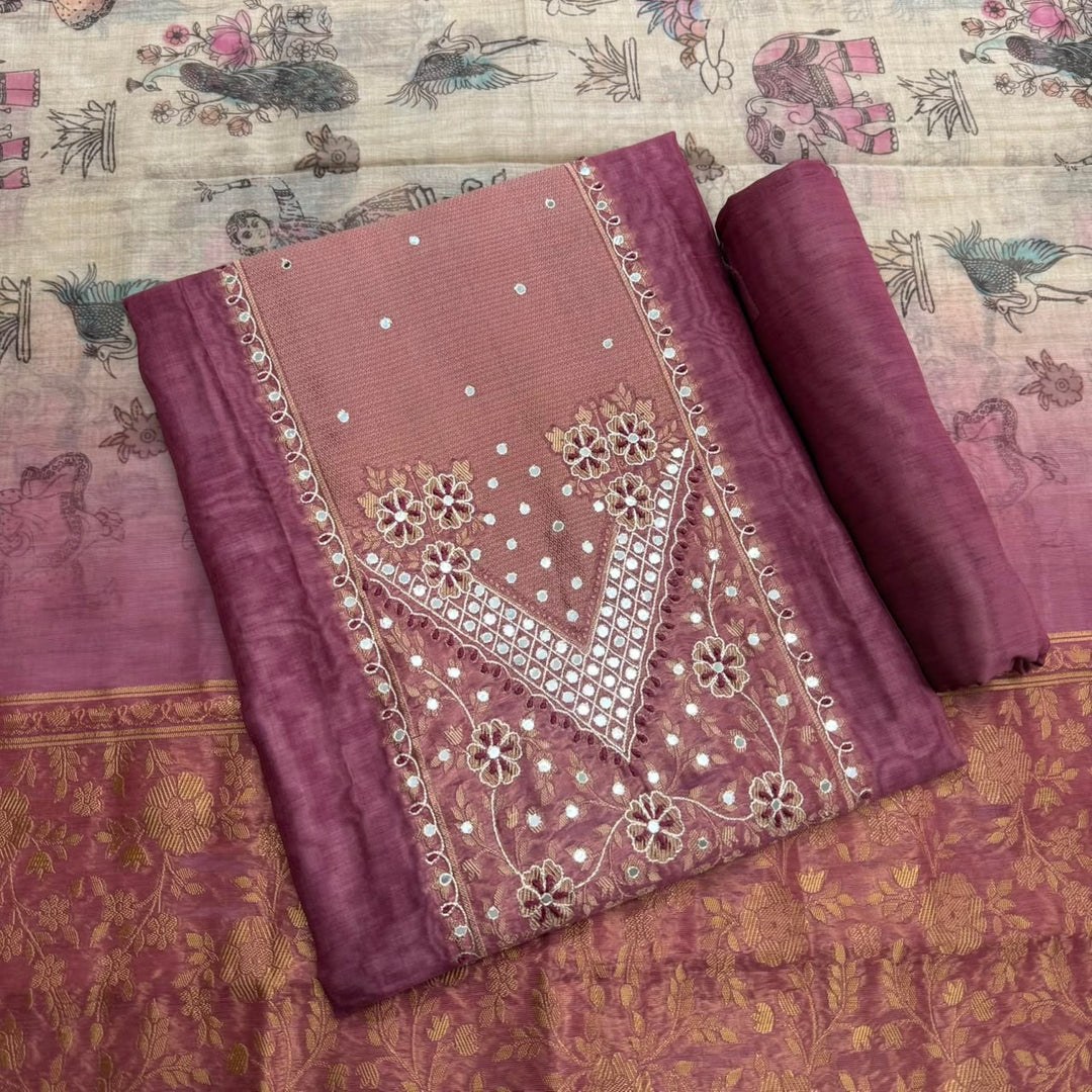 Premium Chanderi Unstitched Suit Set-NY6254-A