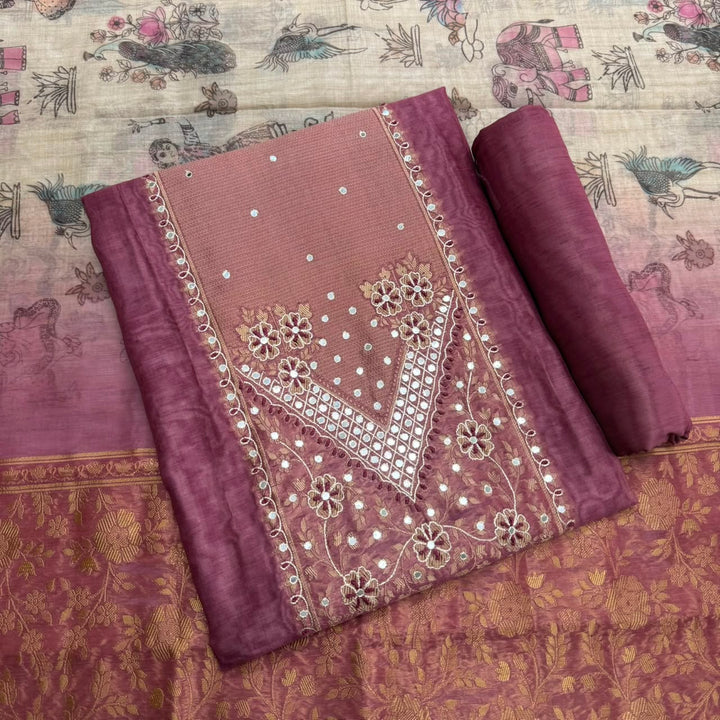 Premium Chanderi Unstitched Suit Set-NY6254-A