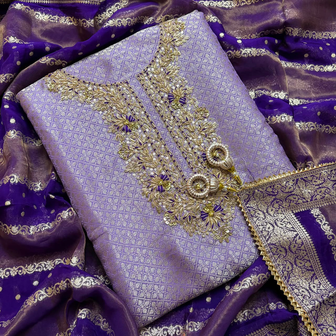 Luxury Tissue Dabka Work Unstitched Suit Set - RC2473-01