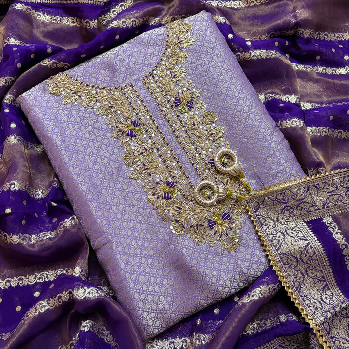 Luxury Tissue Dabka Work Unstitched Suit Set - RC2473-01