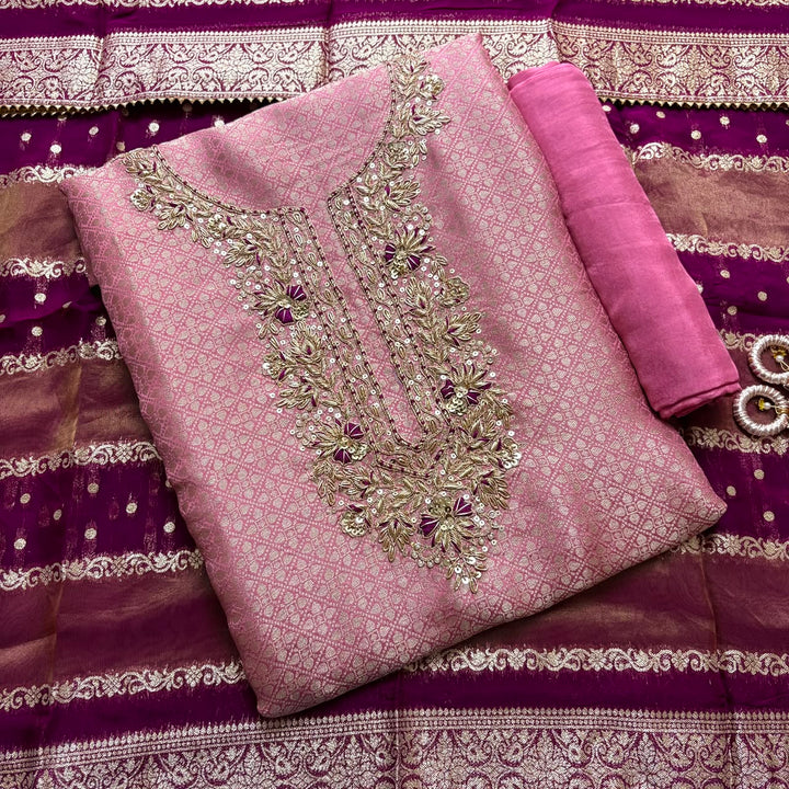 Luxury Tissue Dabka Work Unstitched Suit Set - RC2473-03
