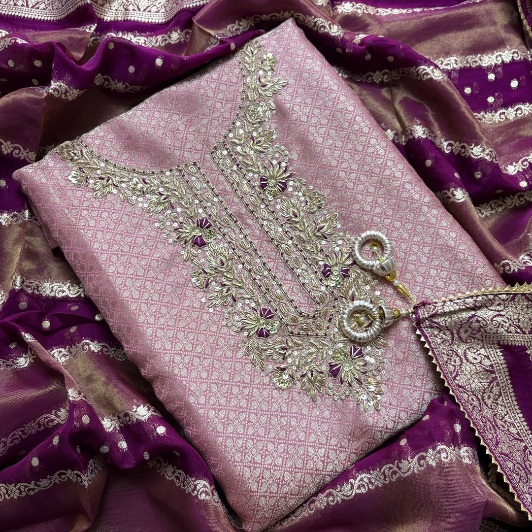 Luxury Tissue Dabka Work Unstitched Suit Set - RC2473-03