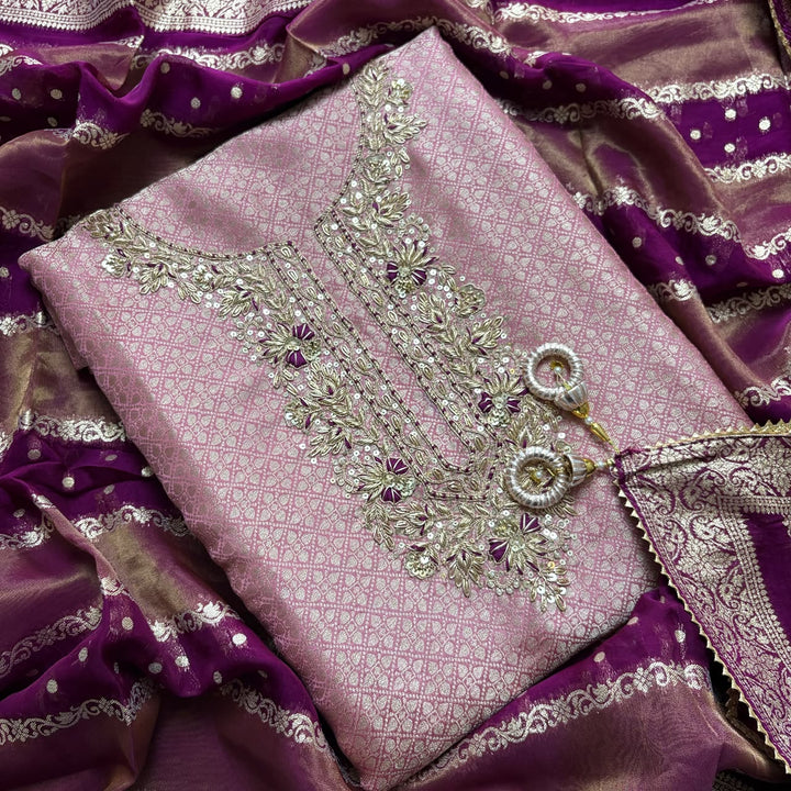 Luxury Tissue Dabka Work Unstitched Suit Set - RC2473-03