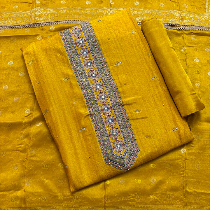 Premium Dola Silk Self Print Unstitched Suit with Madhubani Work - RC1009-1
