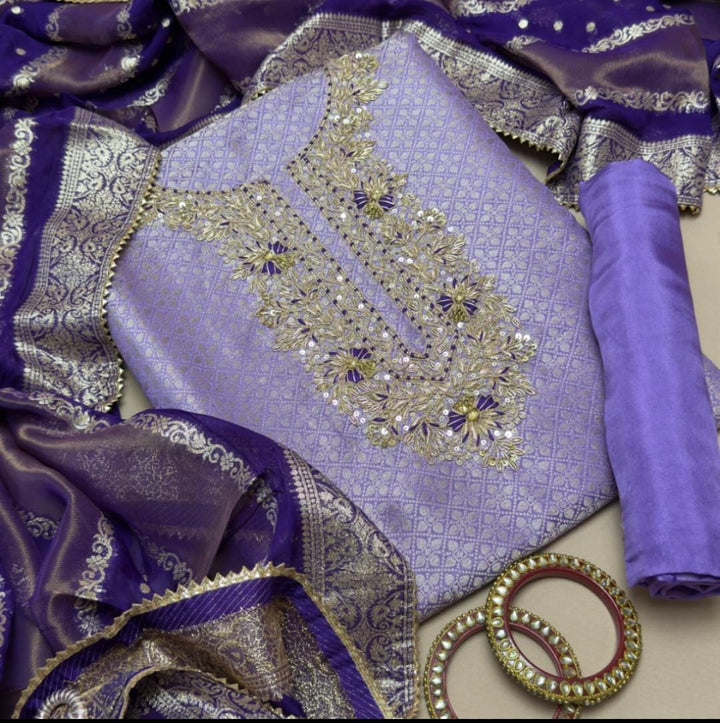 Luxury Tissue Dabka Work Unstitched Suit Set - RC2473-01
