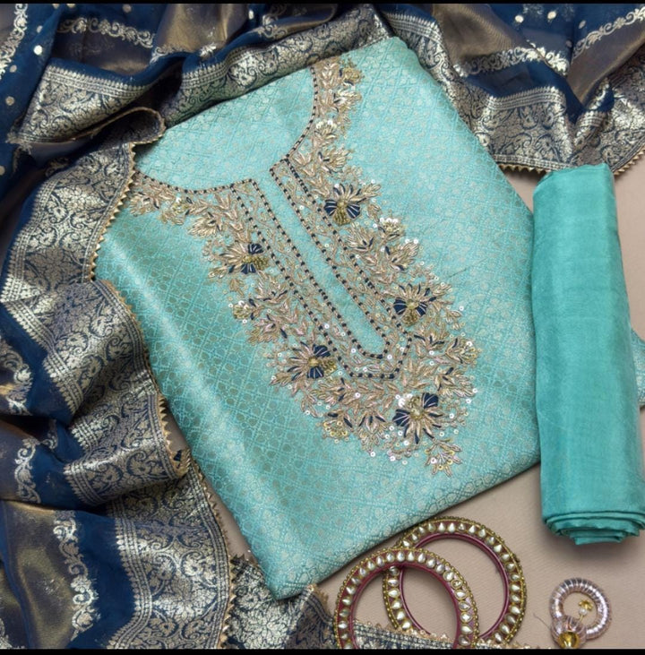 Luxury Tissue Dabka Work Unstitched Suit Set - RC2473-02