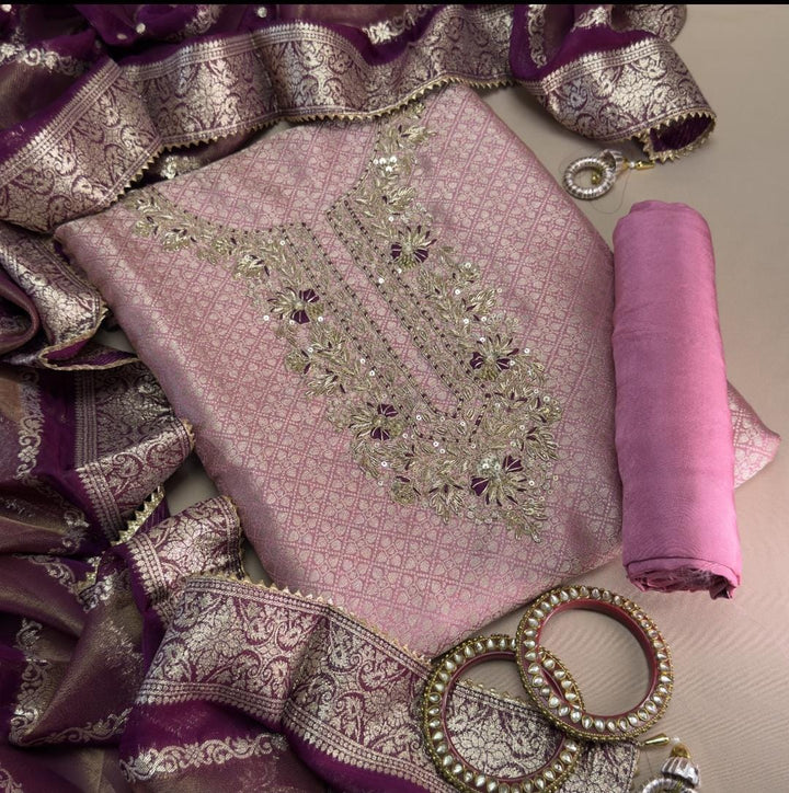 Luxury Tissue Dabka Work Unstitched Suit Set - RC2473-03