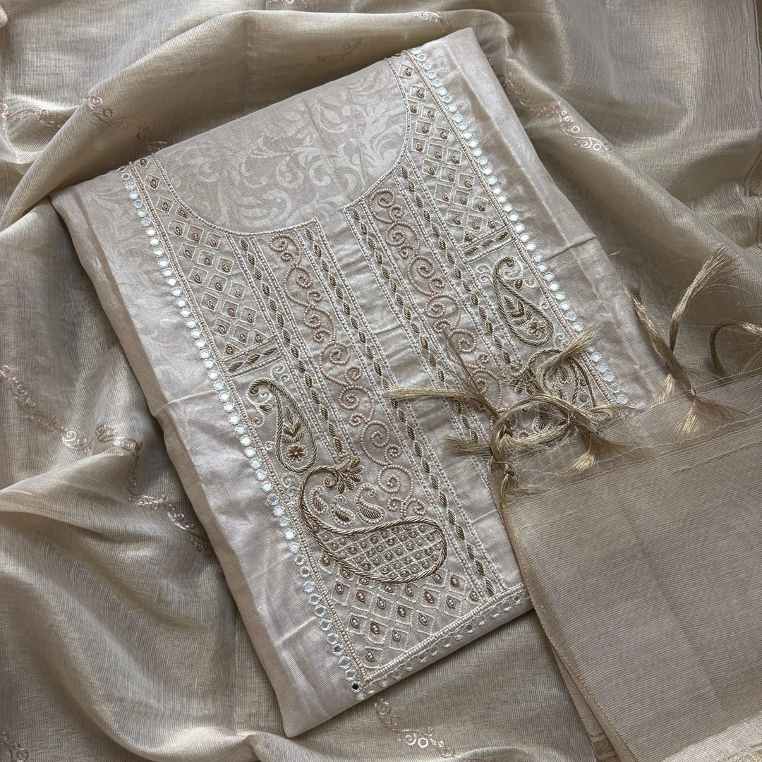 Luxury Tissue Dabka Work Unstitched Suit Set -R19695-A1