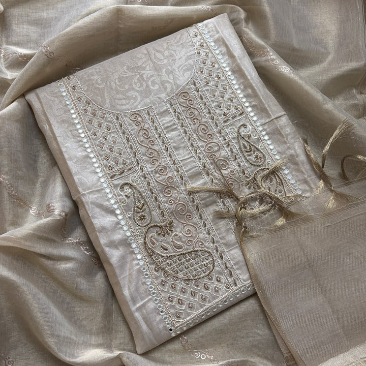Luxury Tissue Dabka Work Unstitched Suit Set -R19695-A1