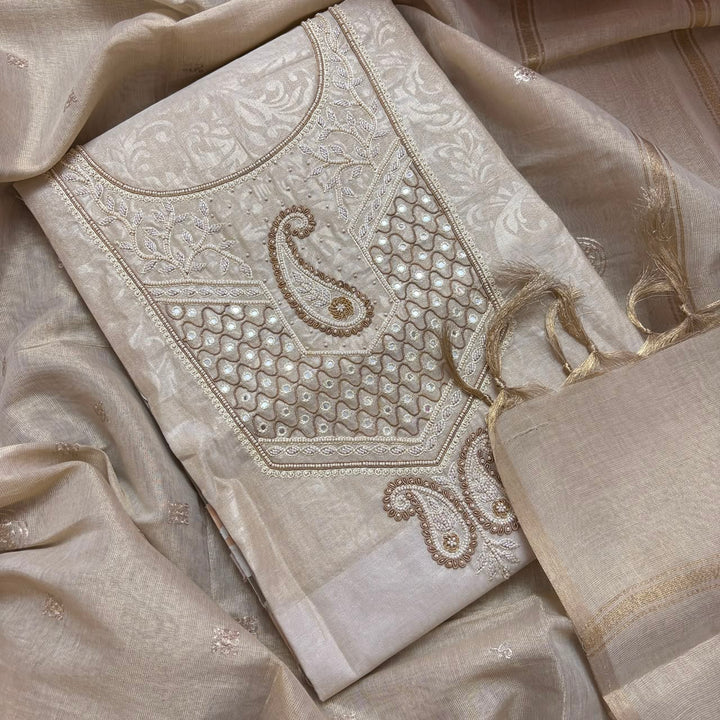 Luxury Tissue Dabka Work Unstitched Suit Set -R19689-A
