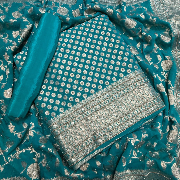 Royal Khaddi Georgette Zari Booti Unstitched Suit Set with Elegant Zari Booti - SL1605-2