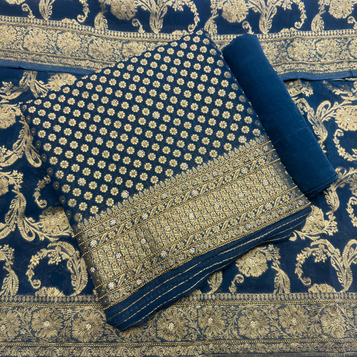 Royal Khaddi Georgette Zari Booti Unstitched Suit Set with Elegant Zari Booti - SL1605-4
