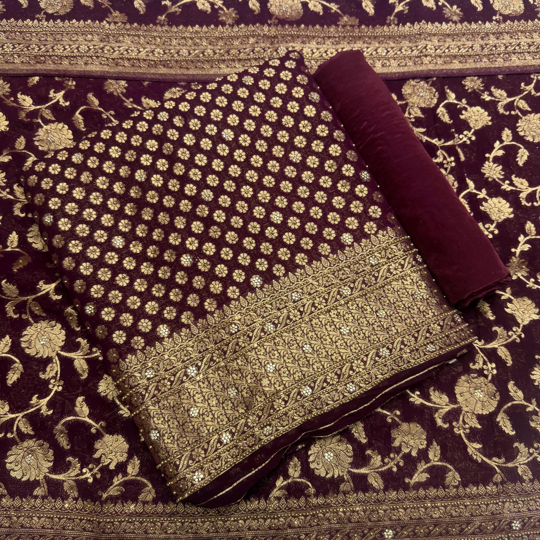 Royal Khaddi Georgette Zari Booti Unstitched Suit Set with Elegant Zari Booti - SL1605-3