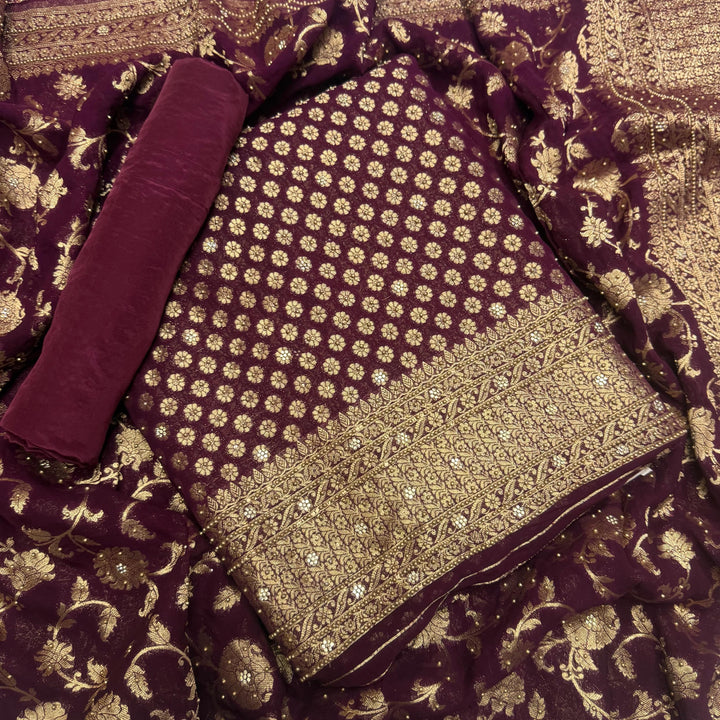 Royal Khaddi Georgette Zari Booti Unstitched Suit Set with Elegant Zari Booti - SL1605-3