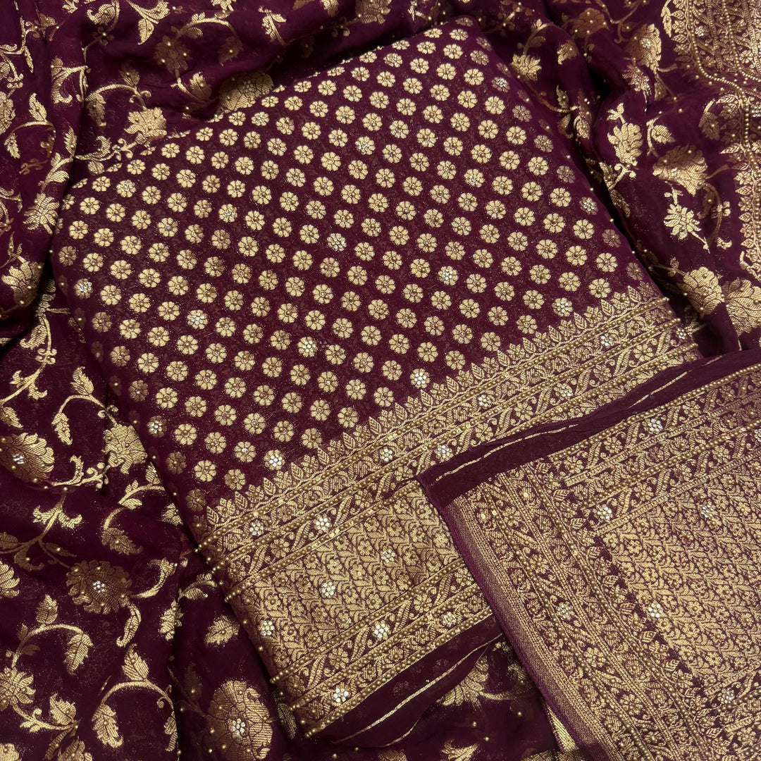 Royal Khaddi Georgette Zari Booti Unstitched Suit Set with Elegant Zari Booti - SL1605-3