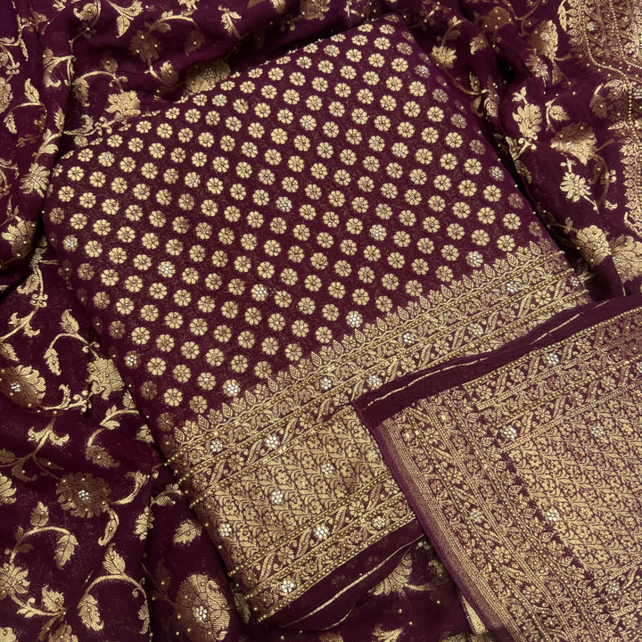 Royal Khaddi Georgette Zari Booti Unstitched Suit Set with Elegant Zari Booti - SL1605-3