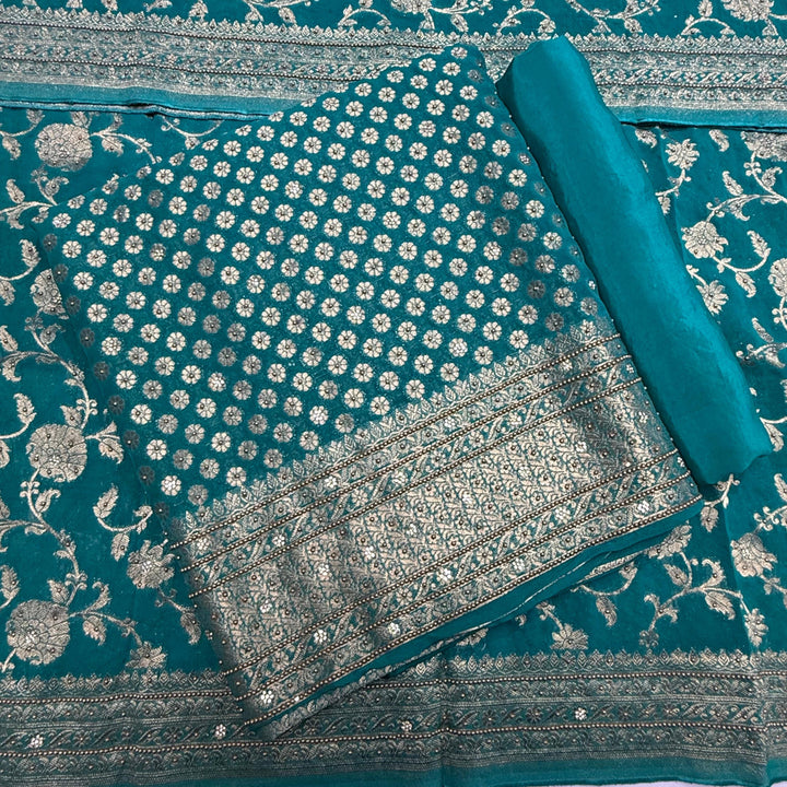 Royal Khaddi Georgette Zari Booti Unstitched Suit Set with Elegant Zari Booti - SL1605-2