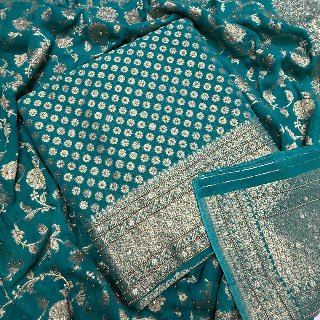 Royal Khaddi Georgette Zari Booti Unstitched Suit Set with Elegant Zari Booti - SL1605-2