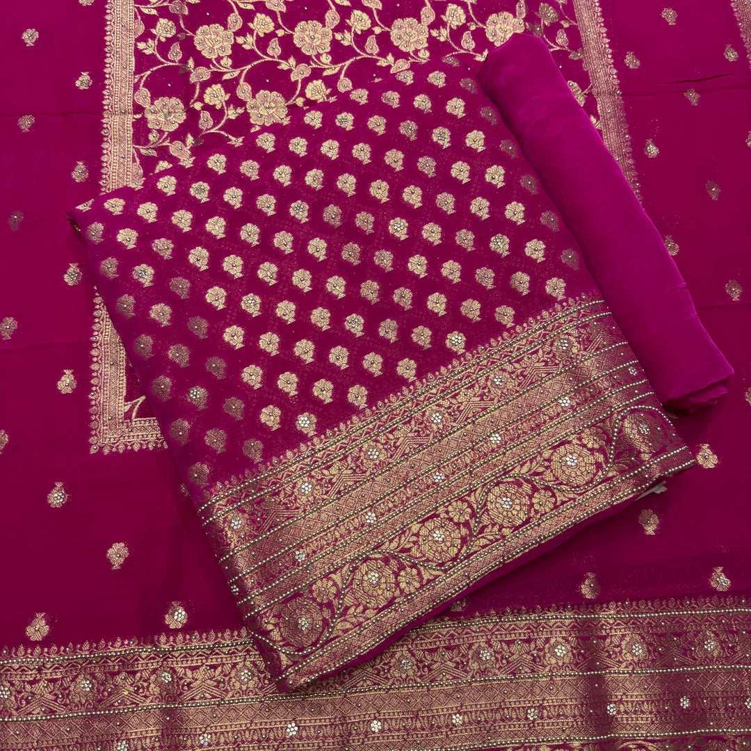 Royal Khaddi Georgette Zari Booti Unstitched Suit Set with Elegant Zari Booti - SL1605-1