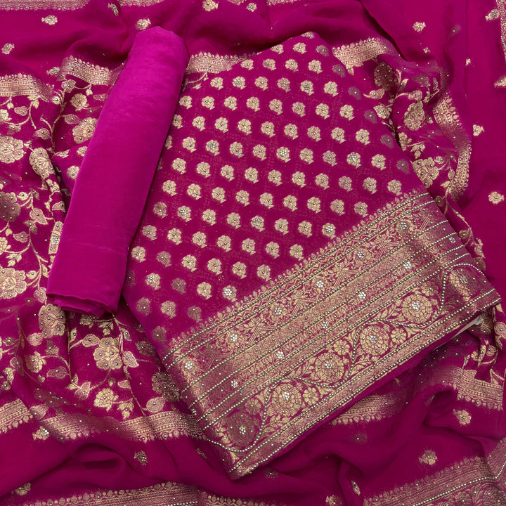 Royal Khaddi Georgette Zari Booti Unstitched Suit Set with Elegant Zari Booti - SL1605-1