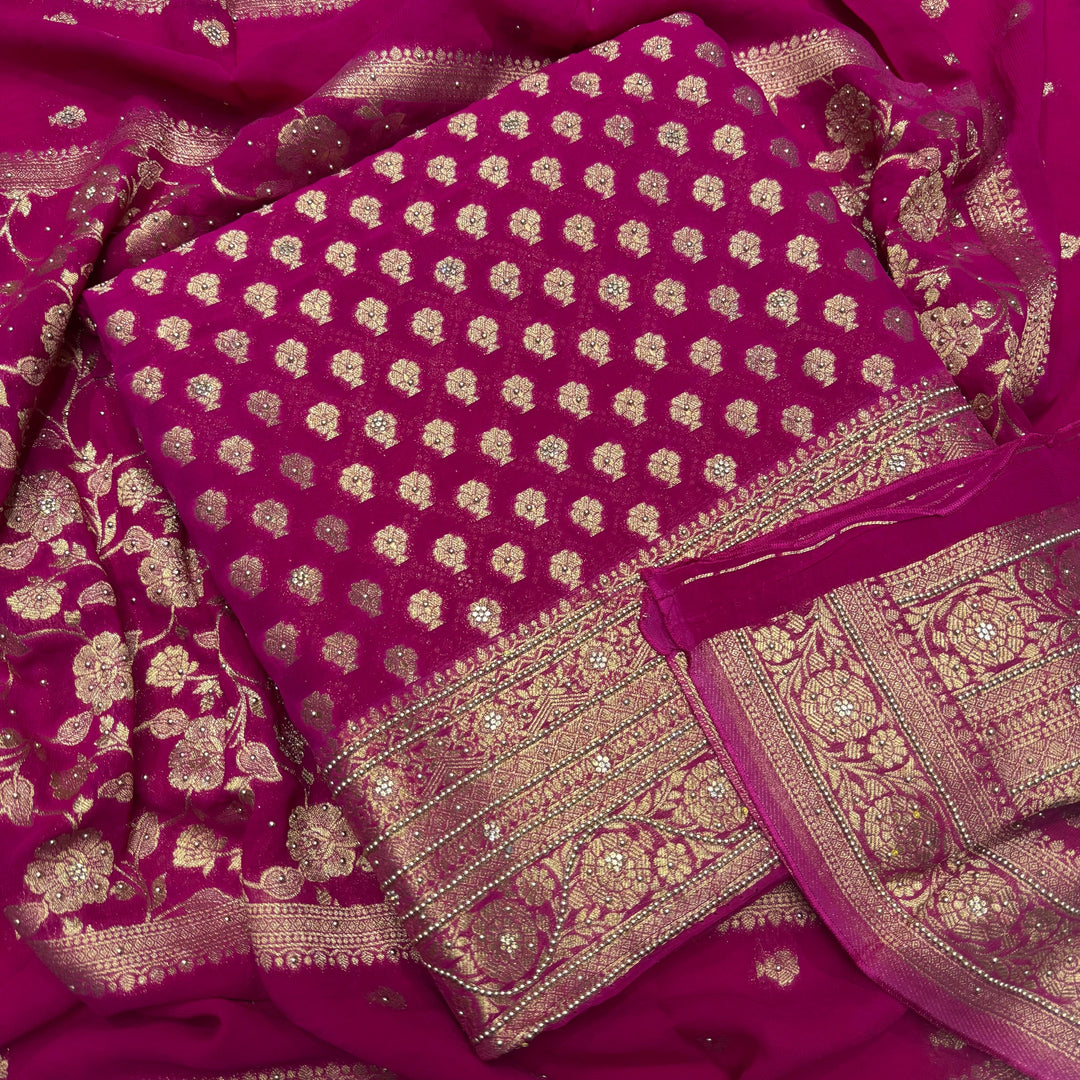 Royal Khaddi Georgette Zari Booti Unstitched Suit Set with Elegant Zari Booti - SL1605-1