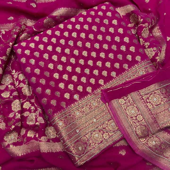 Royal Khaddi Georgette Zari Booti Unstitched Suit Set with Elegant Zari Booti - SL1605-1