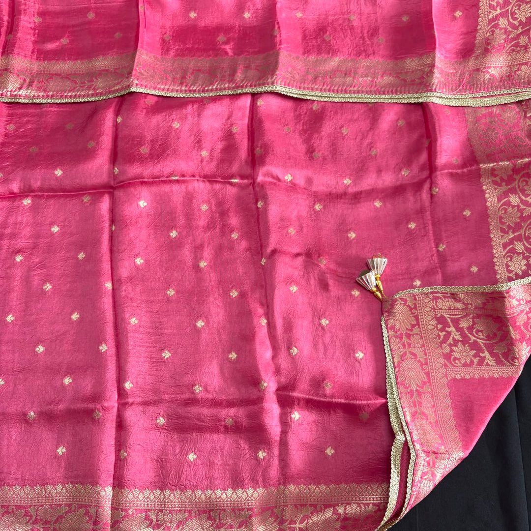 Premium Dola Silk Unstitched Suit Set With Intricate Dabka and Sequin Work - PT9285-2