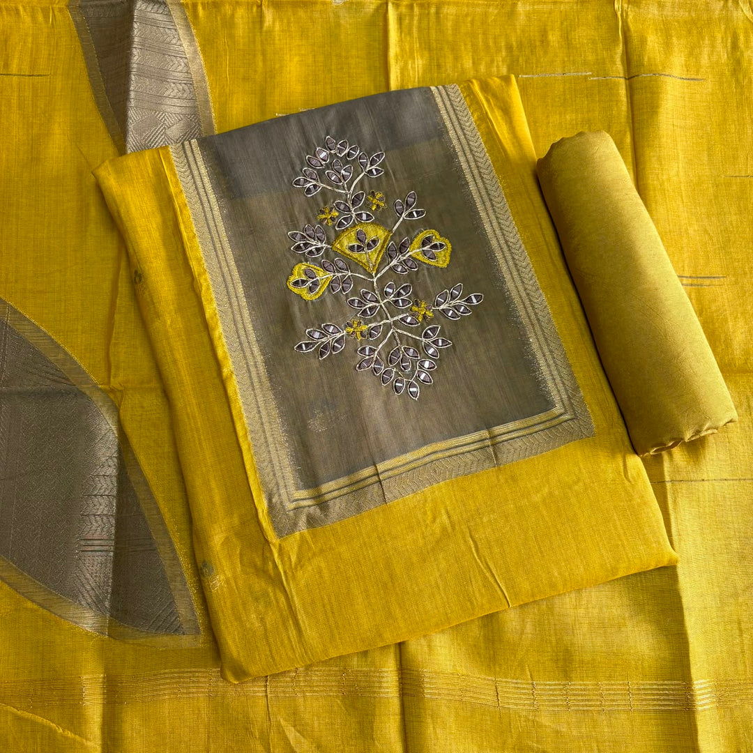 Premium Chanderi Cotton Unstitched Suit Set With Dori Embroidery - N41003-1