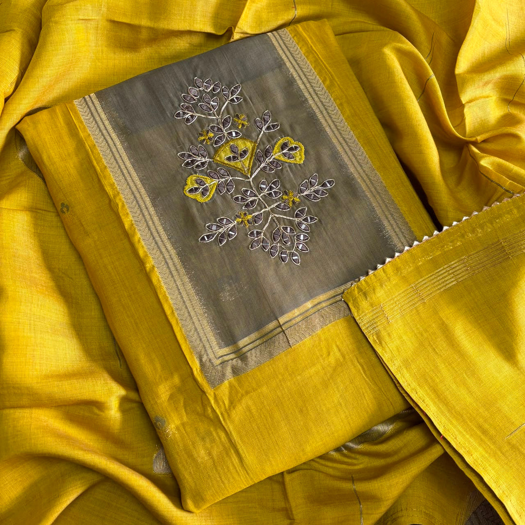 Premium Chanderi Cotton Unstitched Suit Set With Dori Embroidery - N41003-1