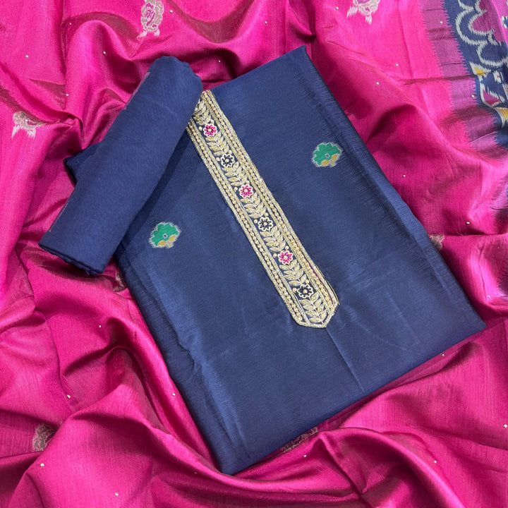 Designer Tigi Silk Unstitched Suit Set Featuring Intricate Zardozi-Style Work - NS0755-C
