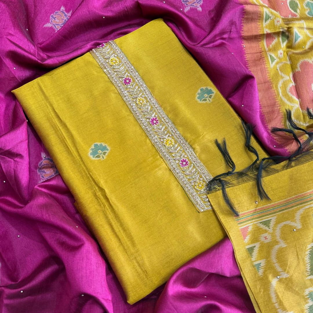 Designer Tigi Silk Unstitched Suit Set Featuring Intricate Zardozi-Style Work - NS0755-A