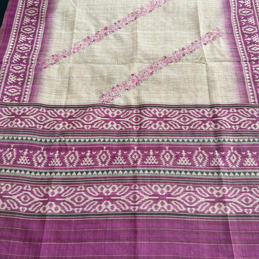 Tigi Silk with Kantha-Style Thread & Sequins Work Unstitched Suit Set - NS0820-1