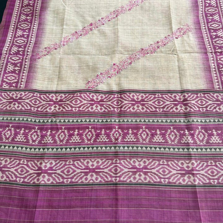 Tigi Silk with Kantha-Style Thread & Sequins Work Unstitched Suit Set - NS0820-1