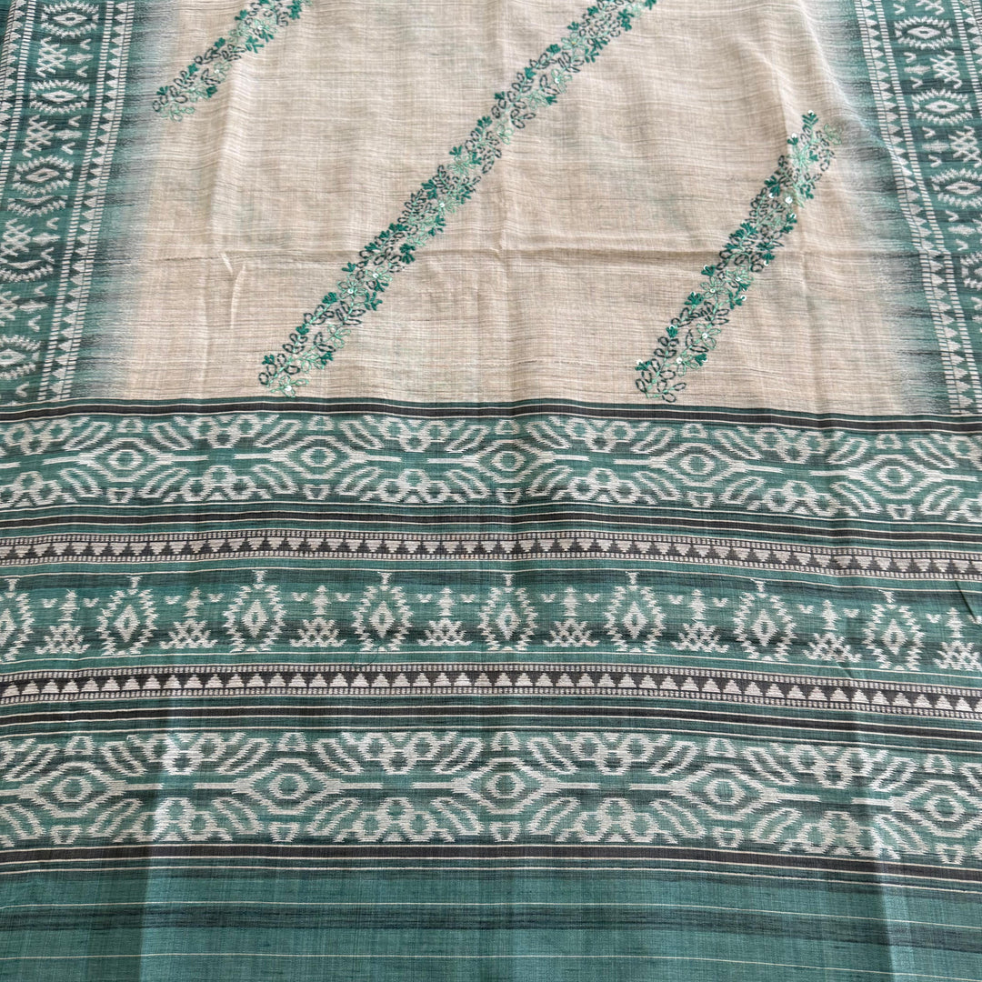 Tigi Silk with Kantha-Style Thread & Sequins Work Unstitched Suit Set - NS0820-2