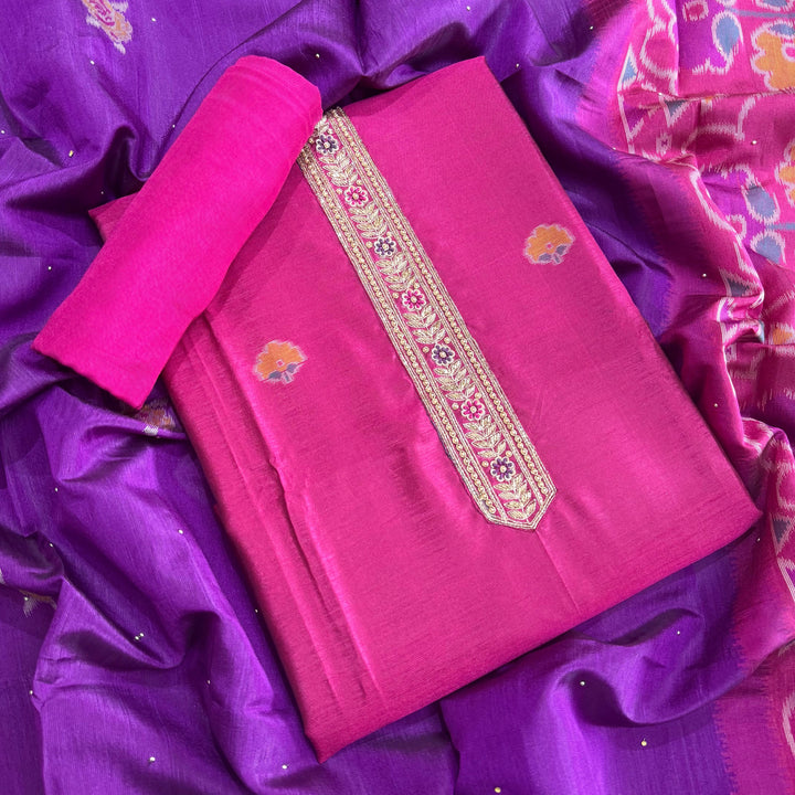 Designer Tigi Silk Unstitched Suit Set Featuring Intricate Zardozi-Style Work - NS0755-B